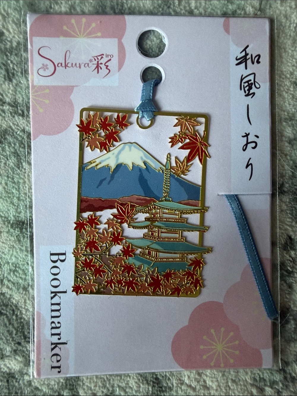 Sakura Iro Gold Metal Bookmark with Mt. Fuji & Pagoda